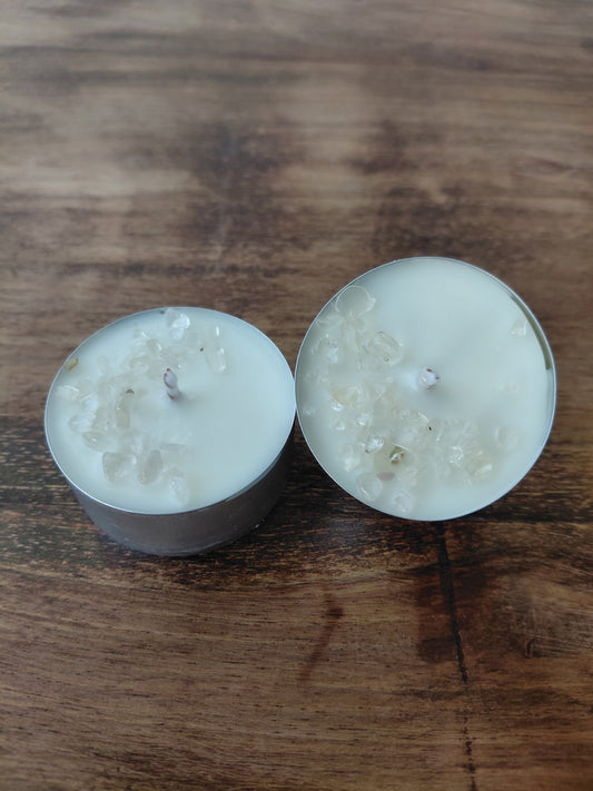 Vela de Té de Palo Santo y Cuarzo Blanco